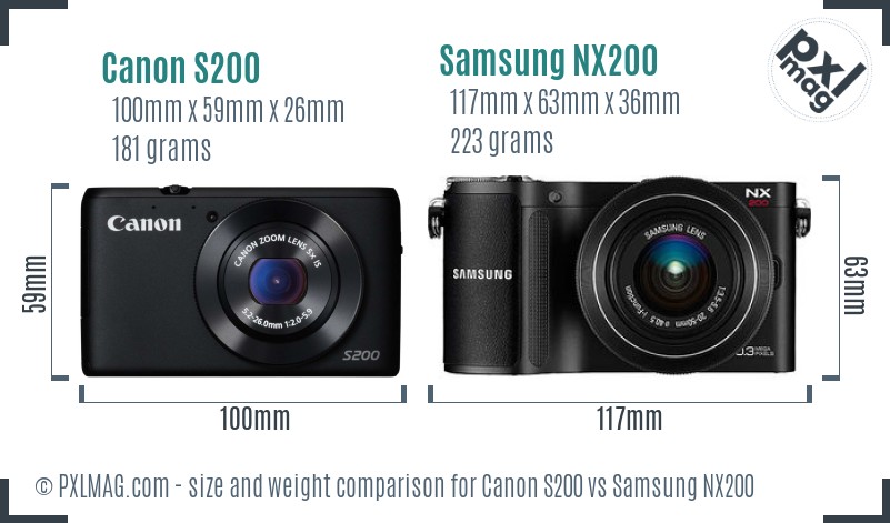 Canon S200 vs Samsung NX200 size comparison
