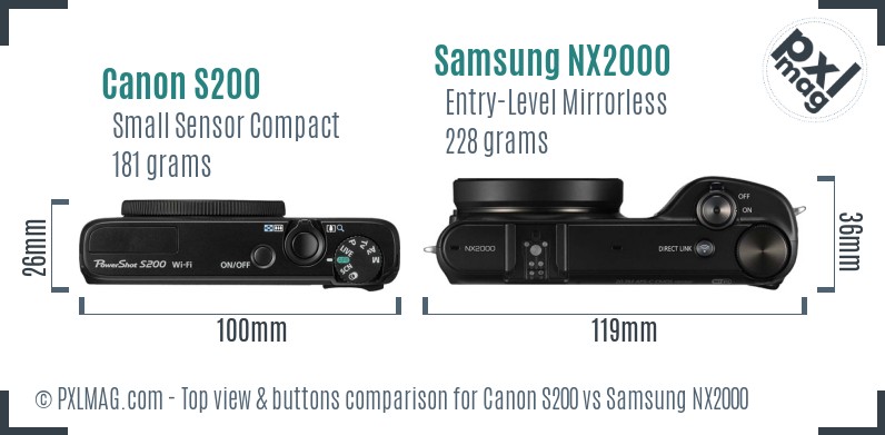 Canon S200 vs Samsung NX2000 top view buttons comparison