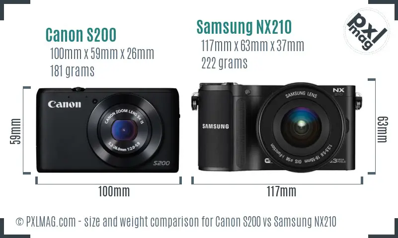 Canon S200 vs Samsung NX210 size comparison