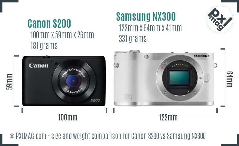 Canon S200 vs Samsung NX300 size comparison
