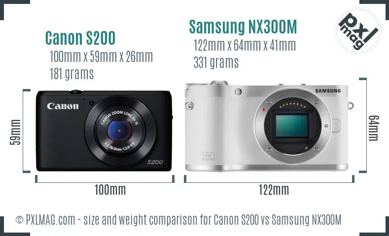 Canon S200 vs Samsung NX300M size comparison Canon S200 vs Samsung NX300M size comparison