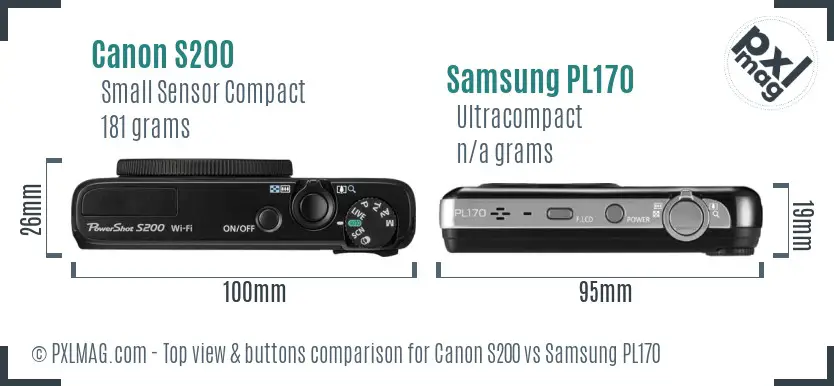 Canon S200 vs Samsung PL170 top view buttons comparison