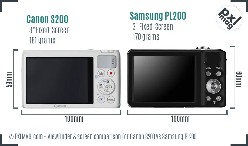 Canon S200 vs Samsung PL200 Screen and Viewfinder comparison