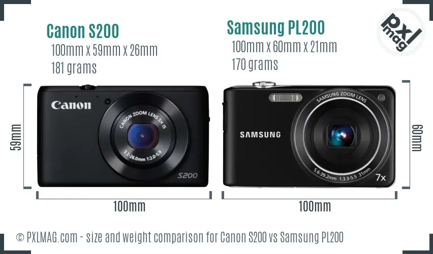 Canon S200 vs Samsung PL200 size comparison