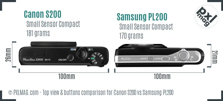 Canon S200 vs Samsung PL200 top view buttons comparison