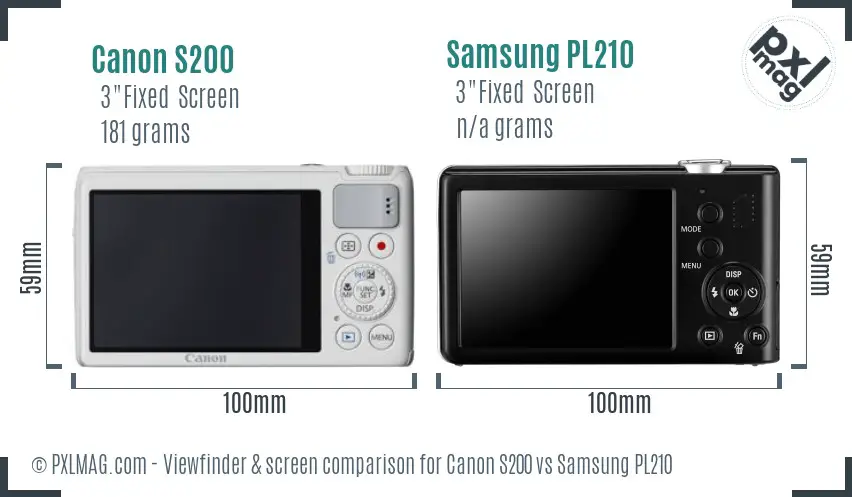 Canon S200 vs Samsung PL210 Screen and Viewfinder comparison