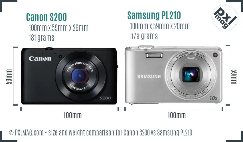 Canon S200 vs Samsung PL210 size comparison