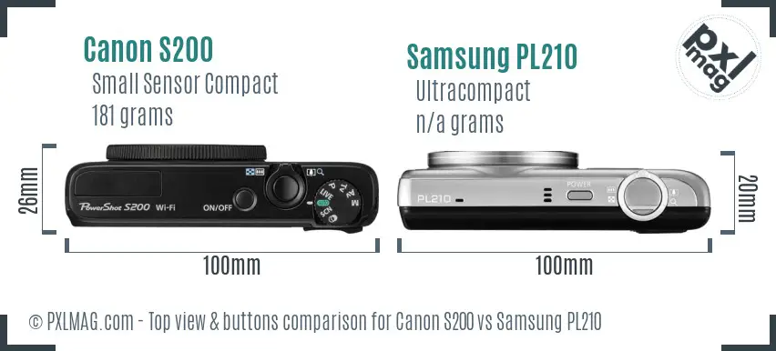Canon S200 vs Samsung PL210 top view buttons comparison