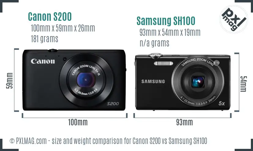 Canon S200 vs Samsung SH100 size comparison Canon S200 vs Samsung SH100 size comparison