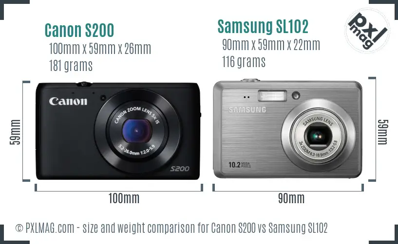 Canon S200 vs Samsung SL102 size comparison