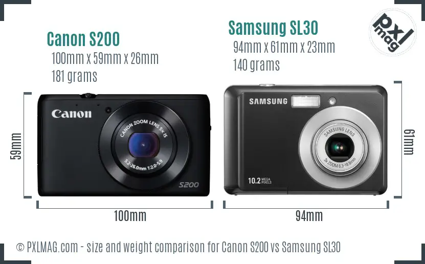 Canon S200 vs Samsung SL30 size comparison Canon S200 vs Samsung SL30 size comparison