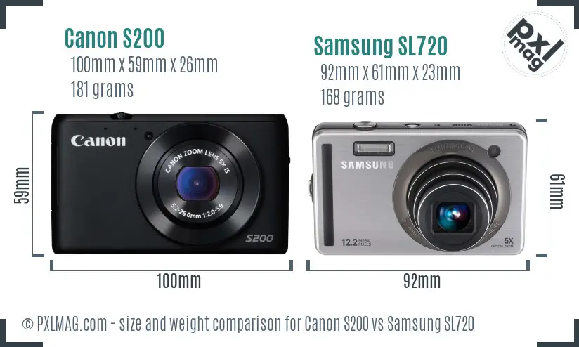 Canon S200 vs Samsung SL720 size comparison