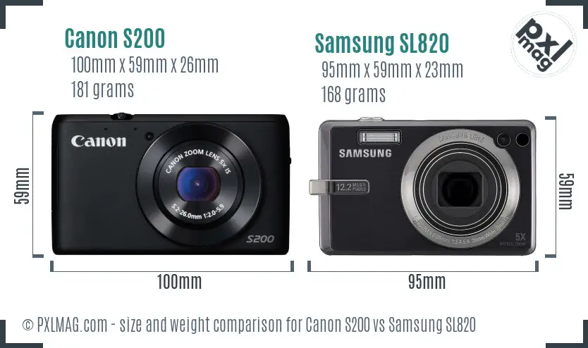 Canon S200 vs Samsung SL820 size comparison