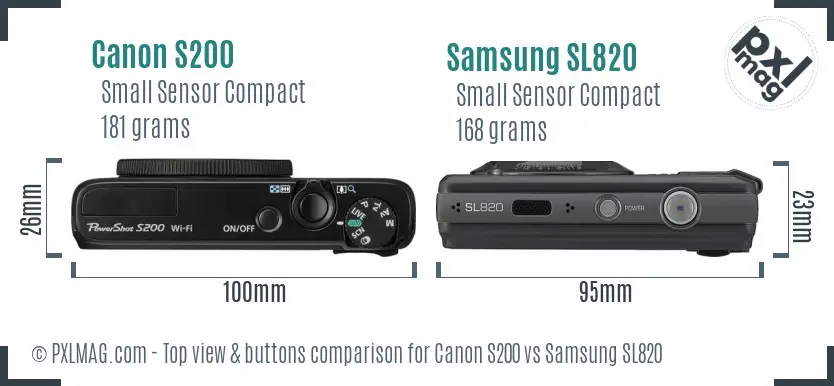 Canon S200 vs Samsung SL820 top view buttons comparison