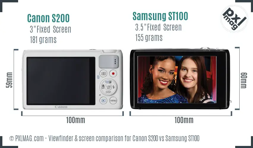 Canon S200 vs Samsung ST100 Screen and Viewfinder comparison