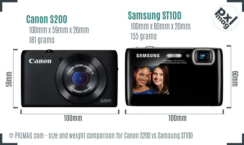 Canon S200 vs Samsung ST100 size comparison