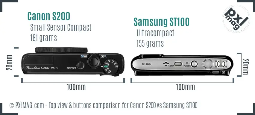 Canon S200 vs Samsung ST100 top view buttons comparison