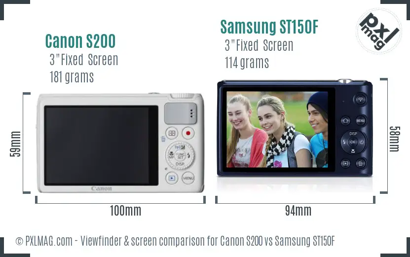 Canon S200 vs Samsung ST150F Screen and Viewfinder comparison