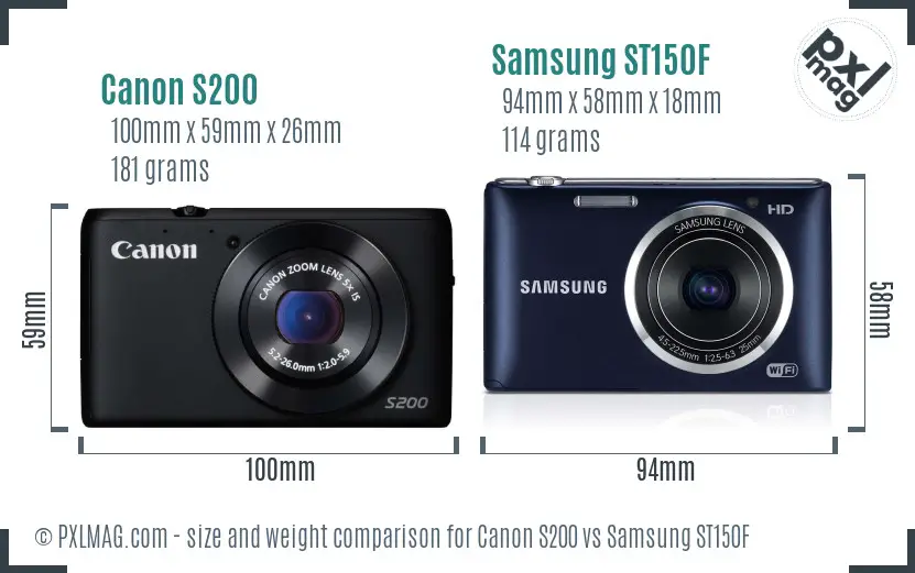 Canon S200 vs Samsung ST150F size comparison