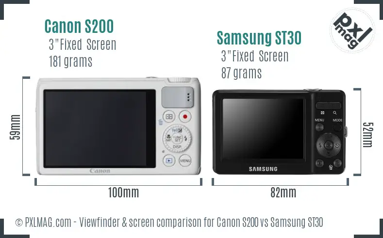 Canon S200 vs Samsung ST30 Screen and Viewfinder comparison