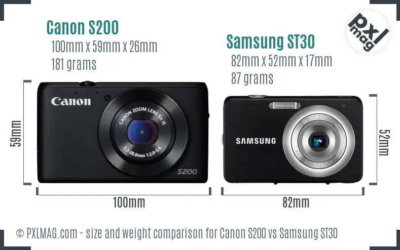 Canon S200 vs Samsung ST30 size comparison