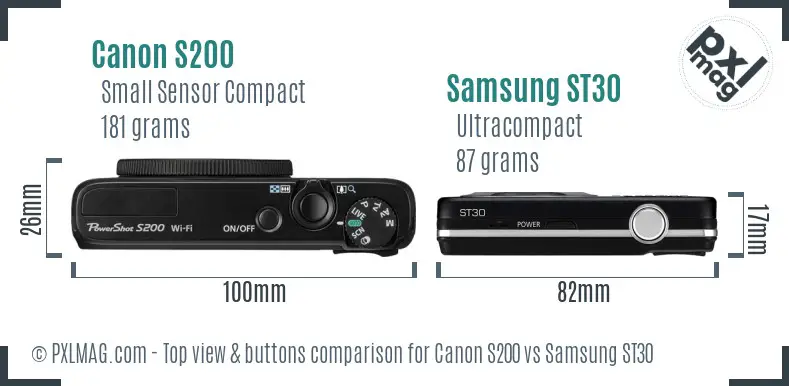 Canon S200 vs Samsung ST30 top view buttons comparison