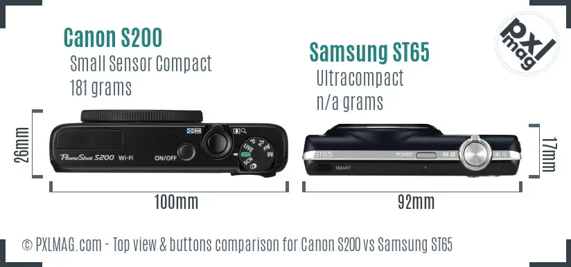 Canon S200 vs Samsung ST65 top view buttons comparison Canon S200 vs Samsung ST65 top view buttons comparison