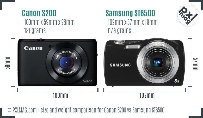Canon S200 vs Samsung ST6500 size comparison