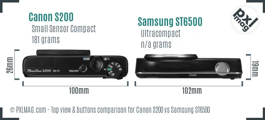 Canon S200 vs Samsung ST6500 top view buttons comparison