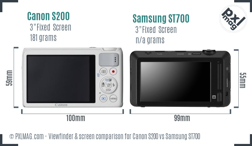 Canon S200 vs Samsung ST700 Screen and Viewfinder comparison