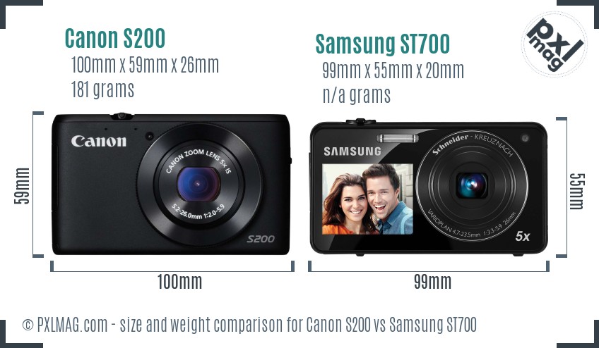 Canon S200 vs Samsung ST700 size comparison