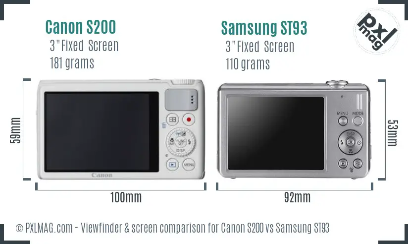 Canon S200 vs Samsung ST93 Screen and Viewfinder comparison