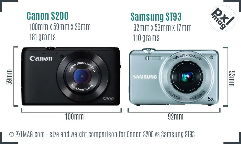 Canon S200 vs Samsung ST93 size comparison