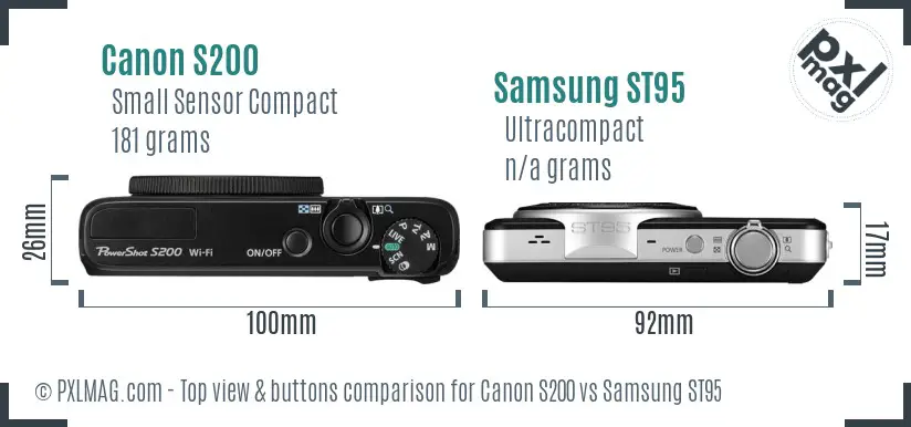 Canon S200 vs Samsung ST95 top view buttons comparison Canon S200 vs Samsung ST95 top view buttons comparison