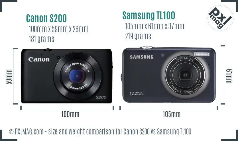 Canon S200 vs Samsung TL100 size comparison