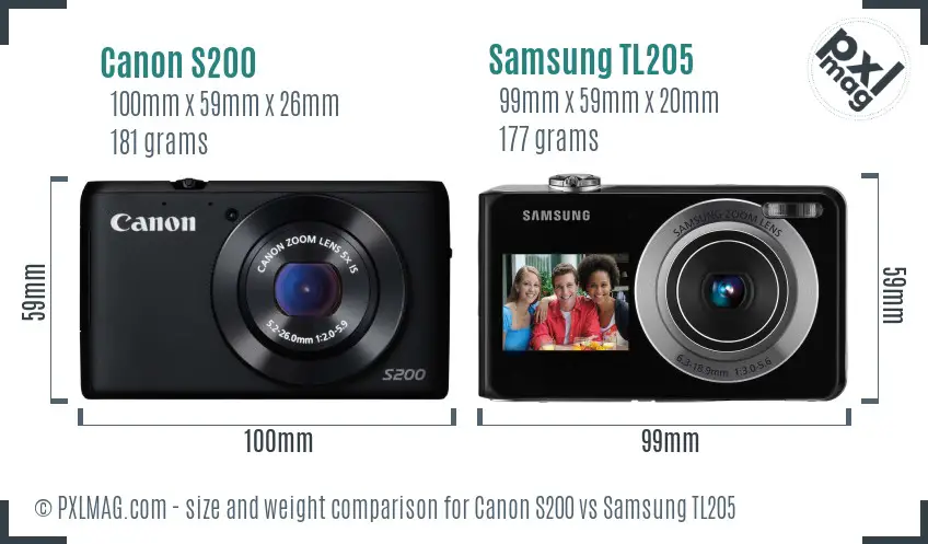 Canon S200 vs Samsung TL205 size comparison
