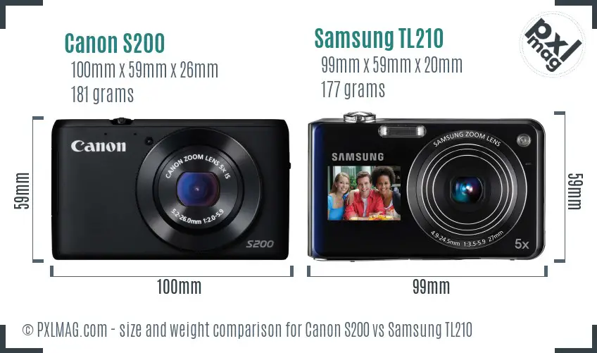 Canon S200 vs Samsung TL210 size comparison Canon S200 vs Samsung TL210 size comparison