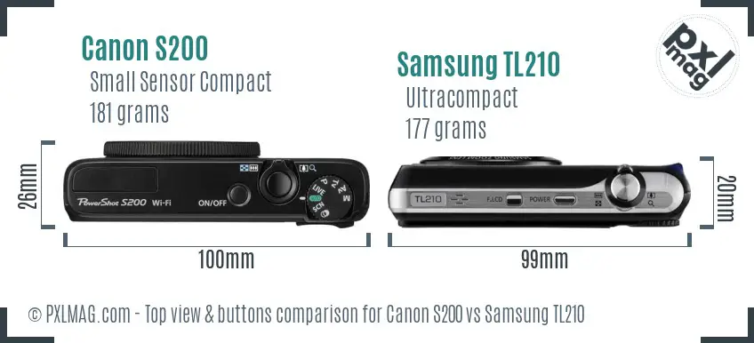 Canon S200 vs Samsung TL210 top view buttons comparison Canon S200 vs Samsung TL210 top view buttons comparison
