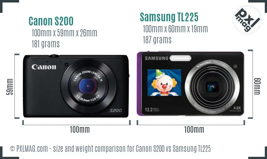 Canon S200 vs Samsung TL225 size comparison
