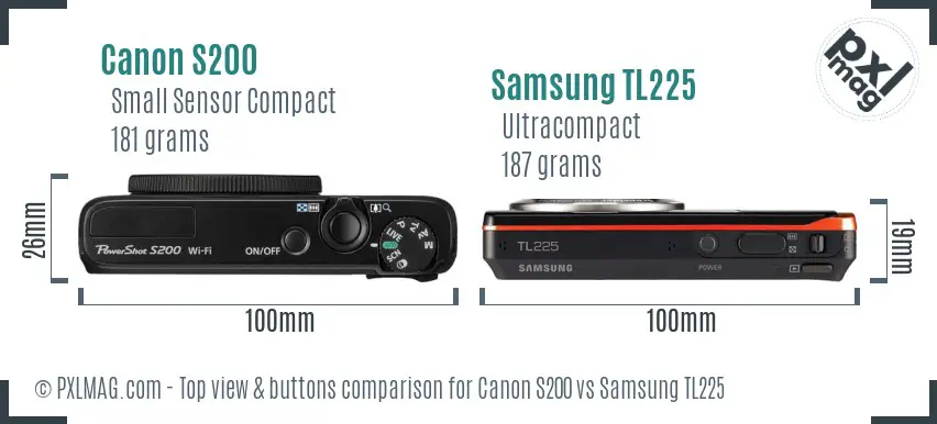 Canon S200 vs Samsung TL225 top view buttons comparison