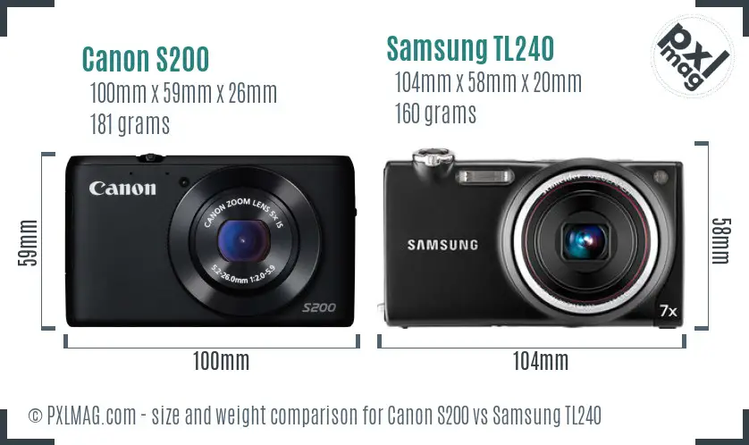 Canon S200 vs Samsung TL240 size comparison Canon S200 vs Samsung TL240 size comparison