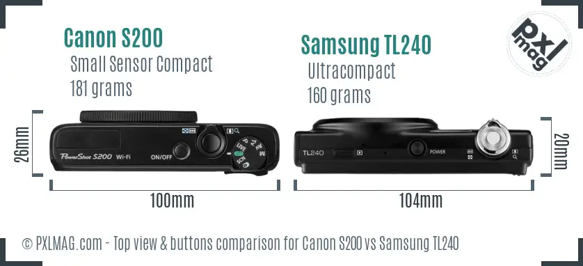 Canon S200 vs Samsung TL240 top view buttons comparison Canon S200 vs Samsung TL240 top view buttons comparison