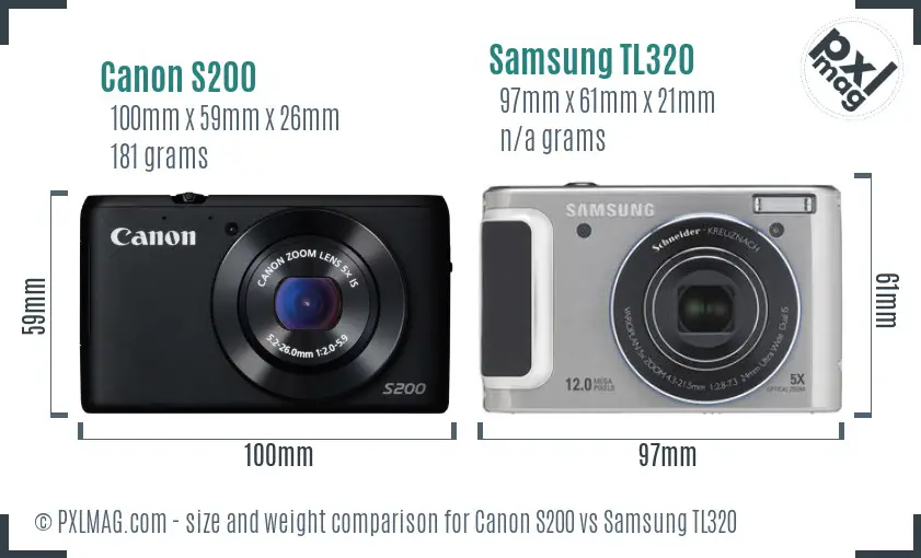 Canon S200 vs Samsung TL320 size comparison Canon S200 vs Samsung TL320 size comparison