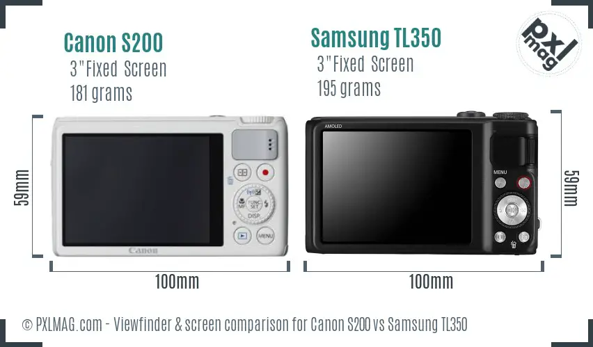 Canon S200 vs Samsung TL350 Screen and Viewfinder comparison