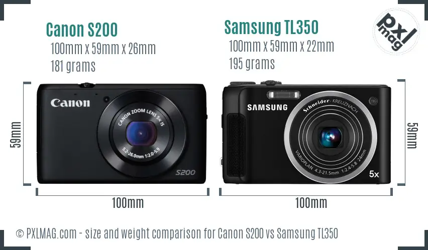 Canon S200 vs Samsung TL350 size comparison