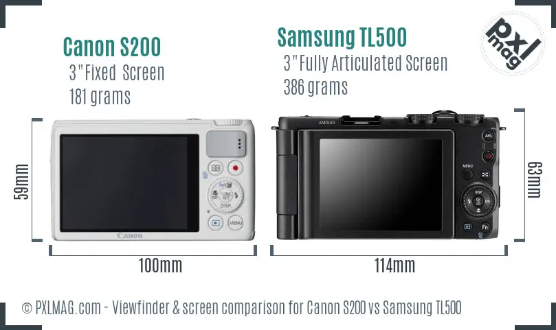 Canon S200 vs Samsung TL500 Screen and Viewfinder comparison