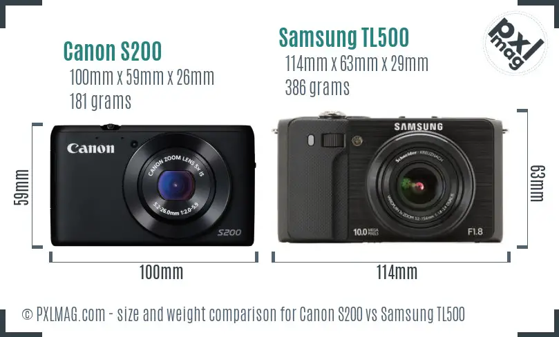 Canon S200 vs Samsung TL500 size comparison