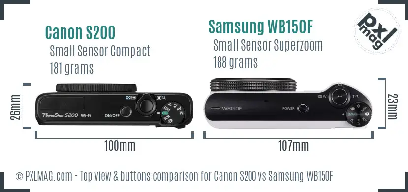 Canon S200 vs Samsung WB150F top view buttons comparison