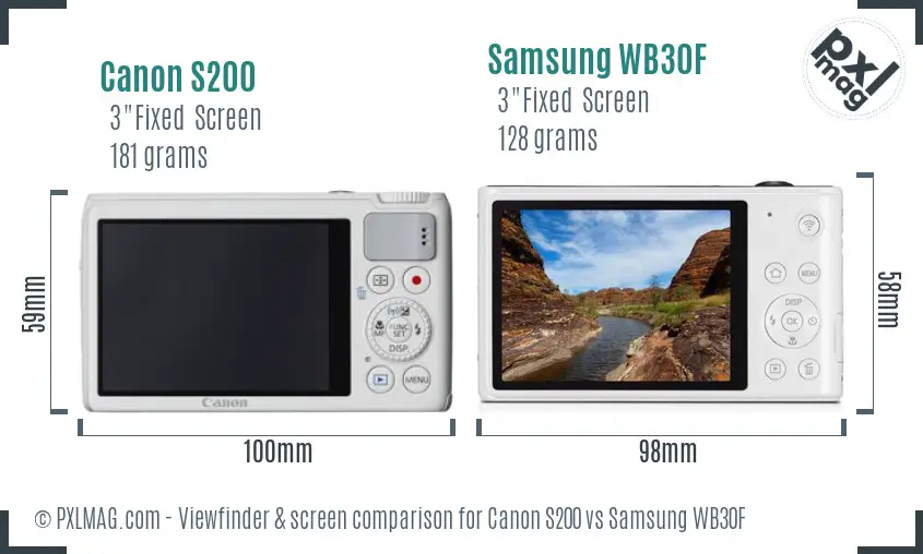 Canon S200 vs Samsung WB30F Screen and Viewfinder comparison