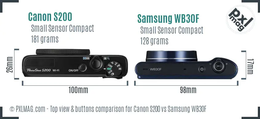 Canon S200 vs Samsung WB30F top view buttons comparison